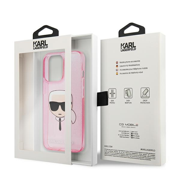 Case KARL LAGERFELD Apple iPhone 13 Pro Max Glitter Karl`s Head Pink Hardcase